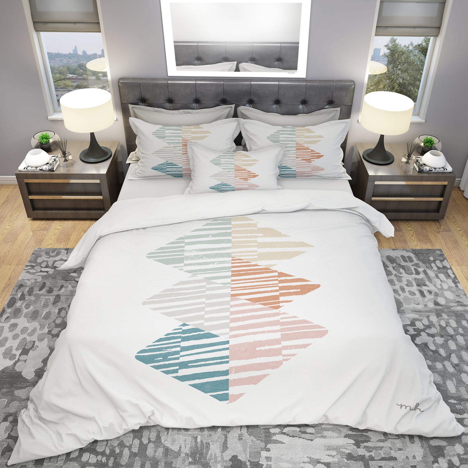 Watercolor Geometric Triangle II - Geometric Duvet Cover Set
