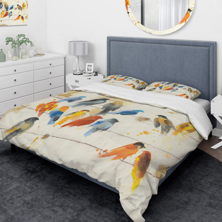Multicolor Bird Meeting - Traditional Duvet Cover Set