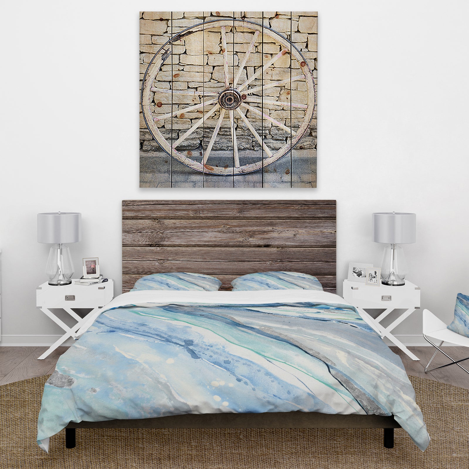 Blue Silver Spring II - Farmhouse Duvet Cover Set