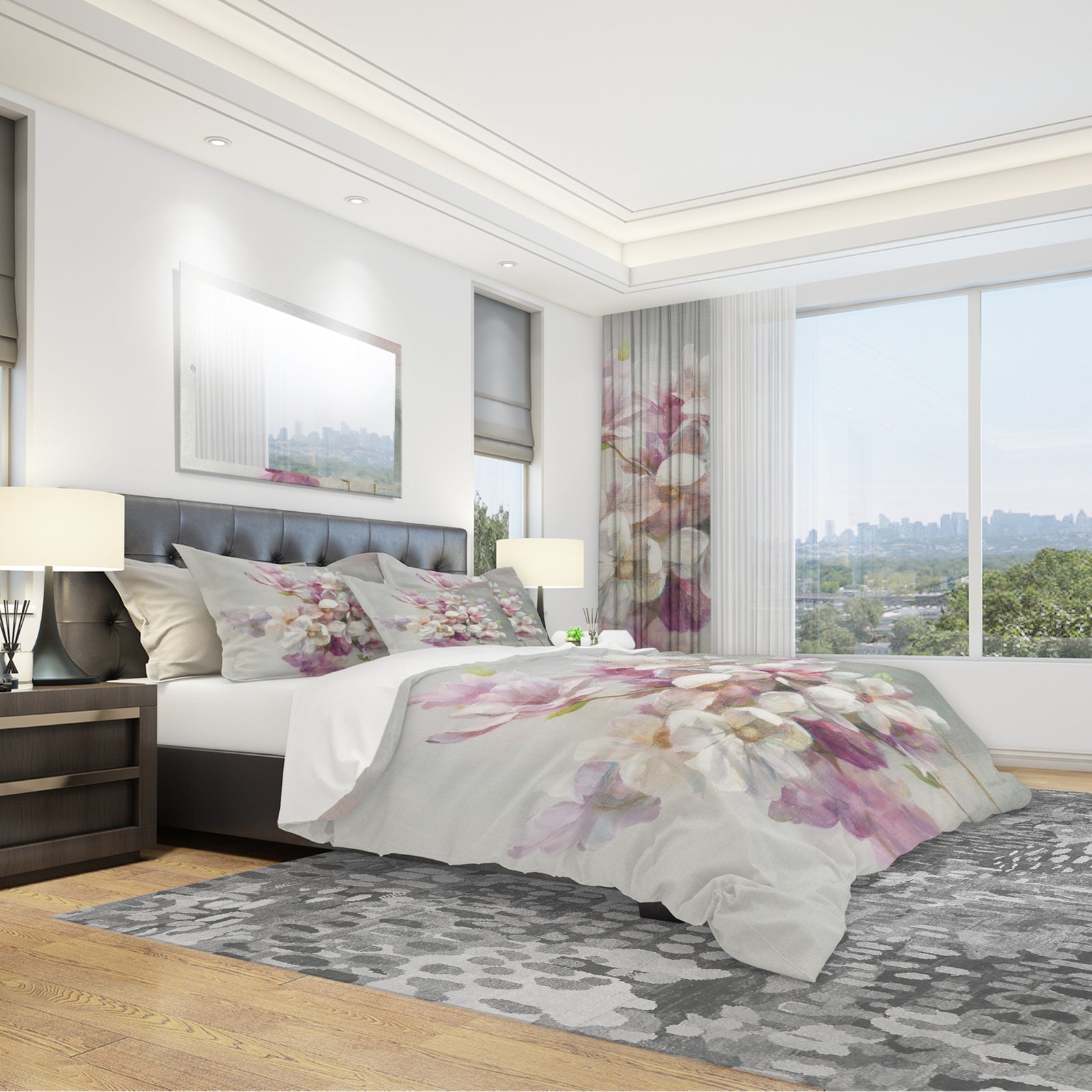 Pink Magnolia Flowers - Shabby Duvet Cover Set