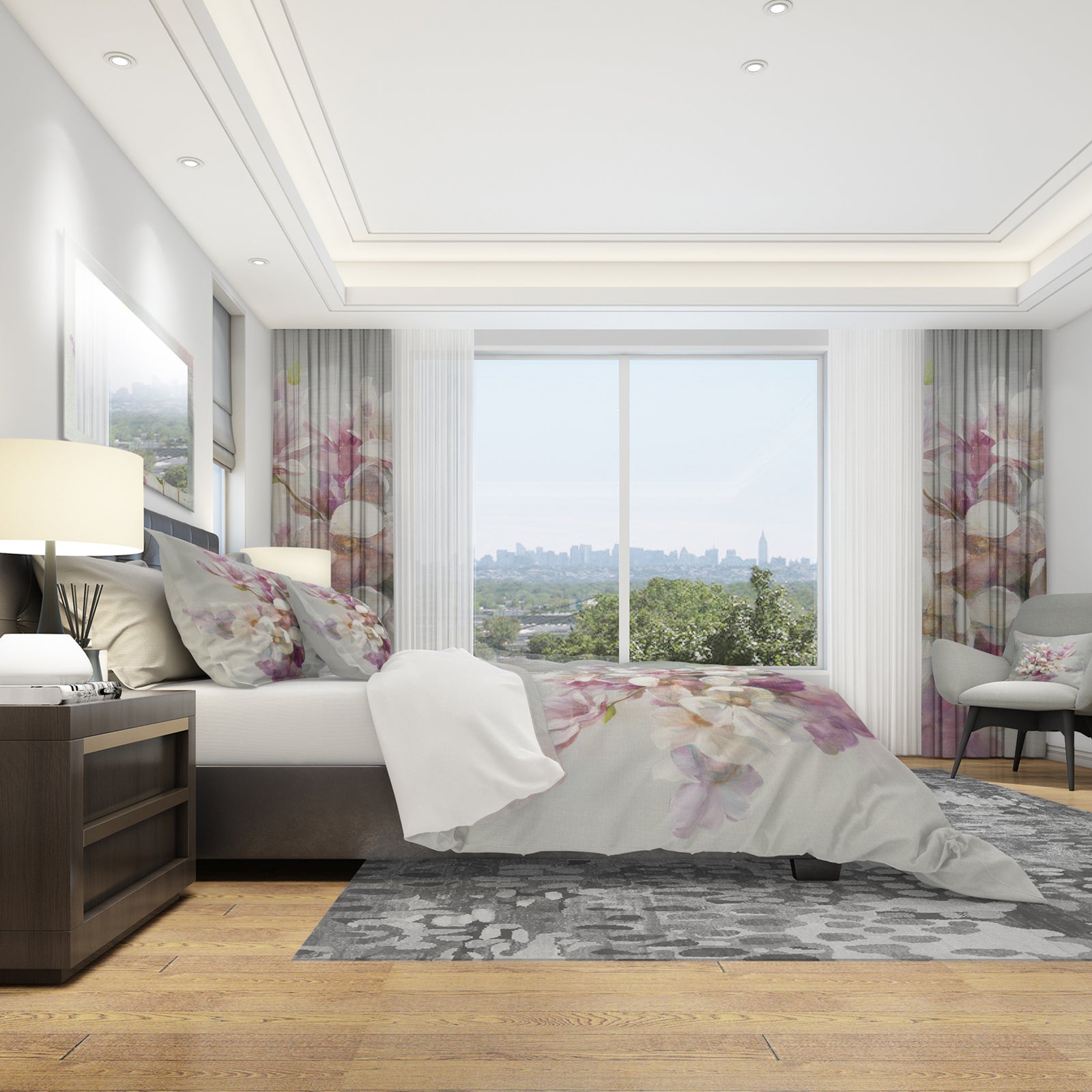 Pink Magnolia Flowers - Shabby Duvet Cover Set