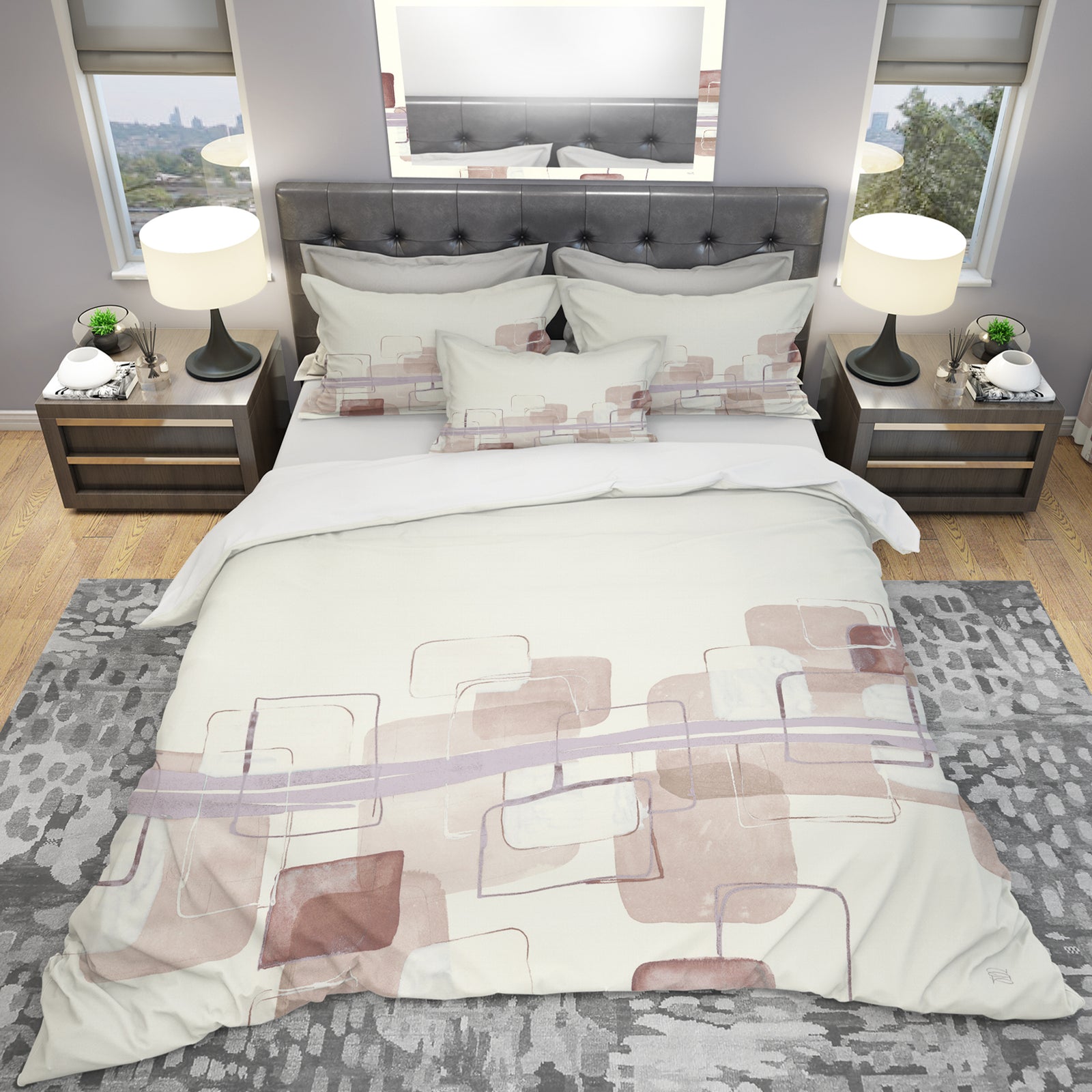 Watercolor Minimal Boxes II - Geometric Duvet Cover Set