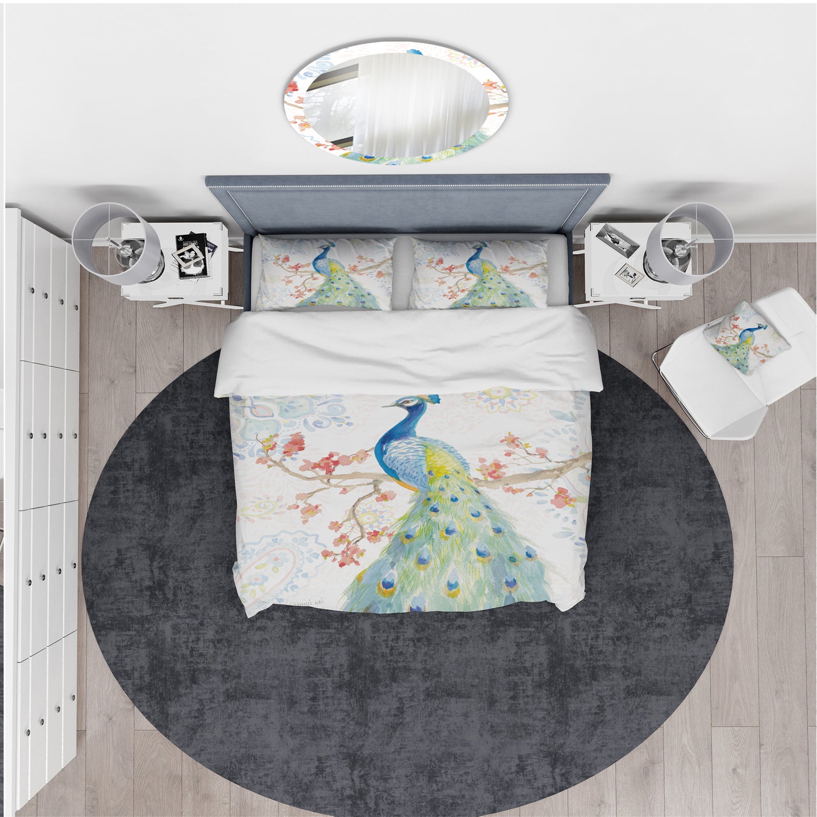 peacocks Watercolor II - Traditional Duvet Cover Set