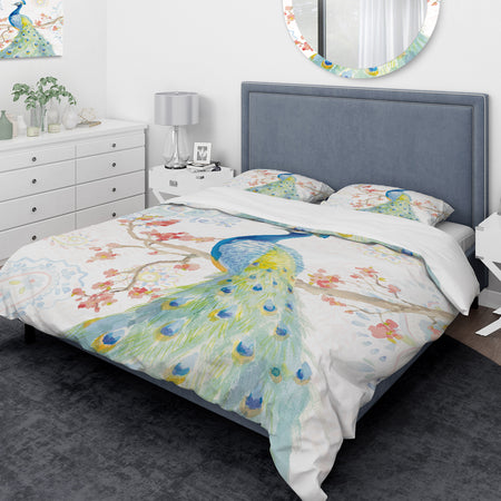 peacocks Watercolor II - Traditional Duvet Cover Set