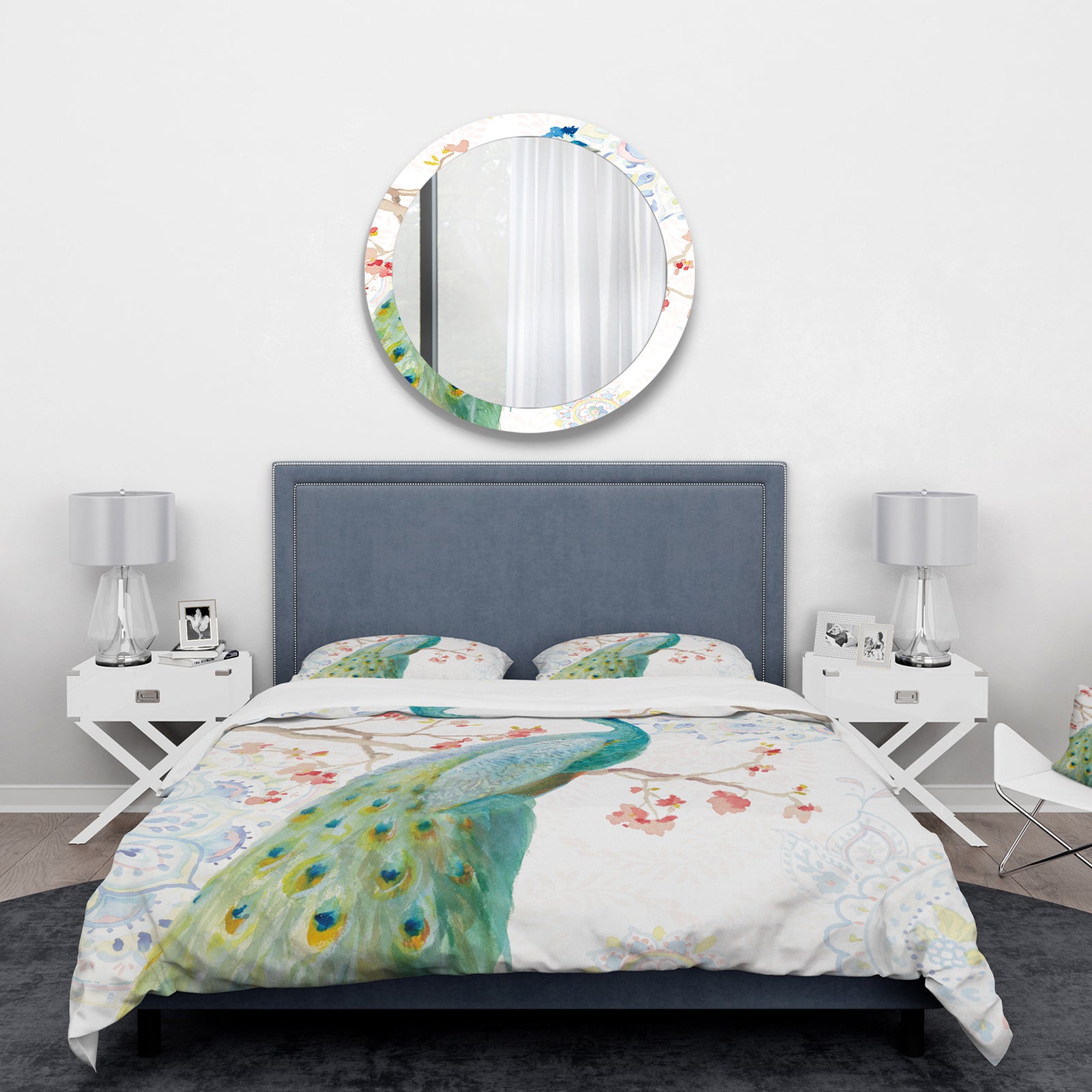 peacocks Watercolor I - Traditional Duvet Cover Set