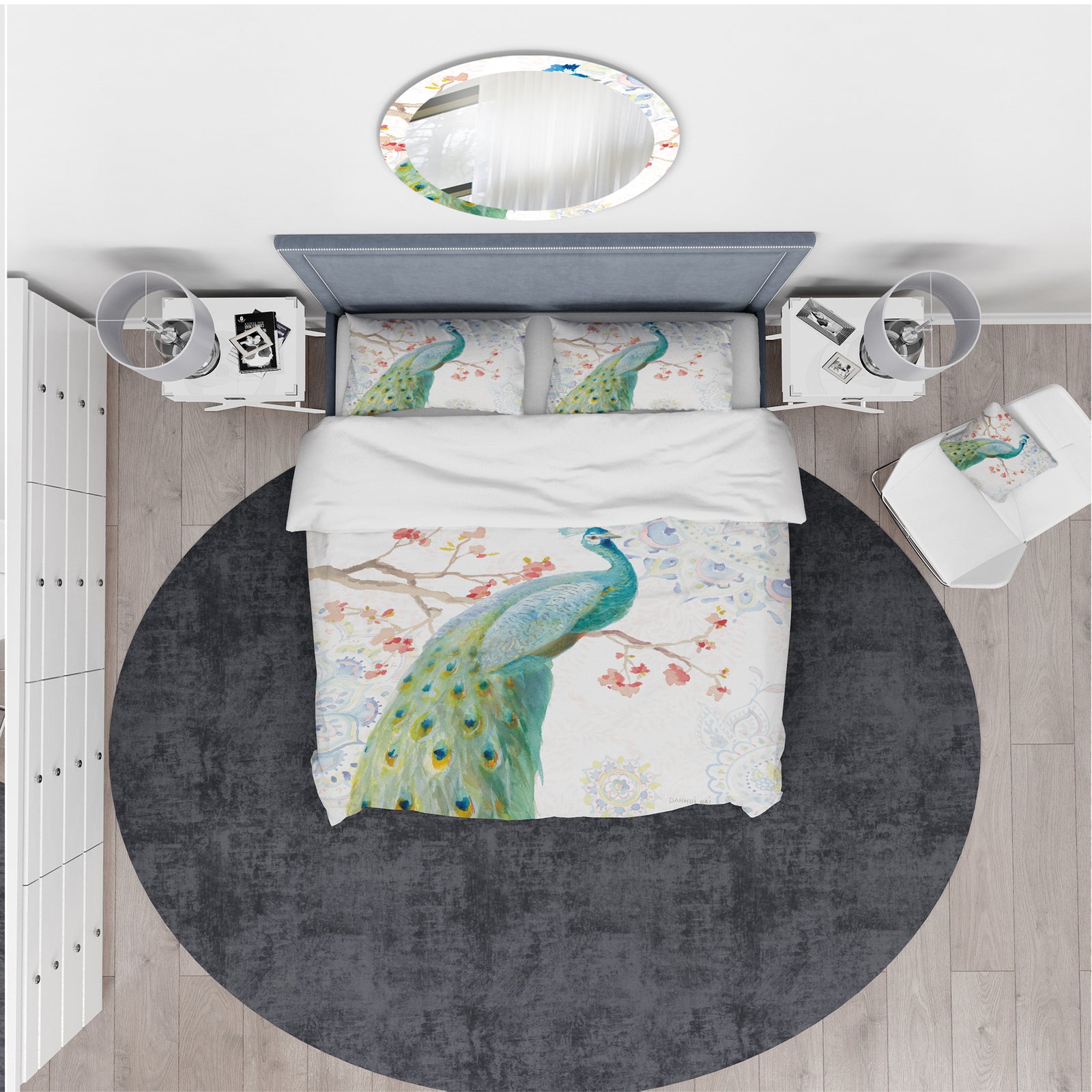 peacocks Watercolor I - Traditional Duvet Cover Set