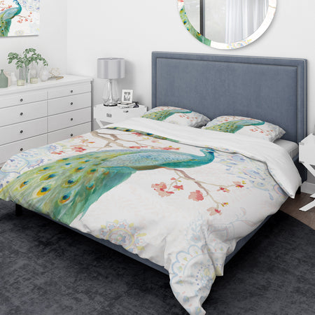peacocks Watercolor I - Traditional Duvet Cover Set