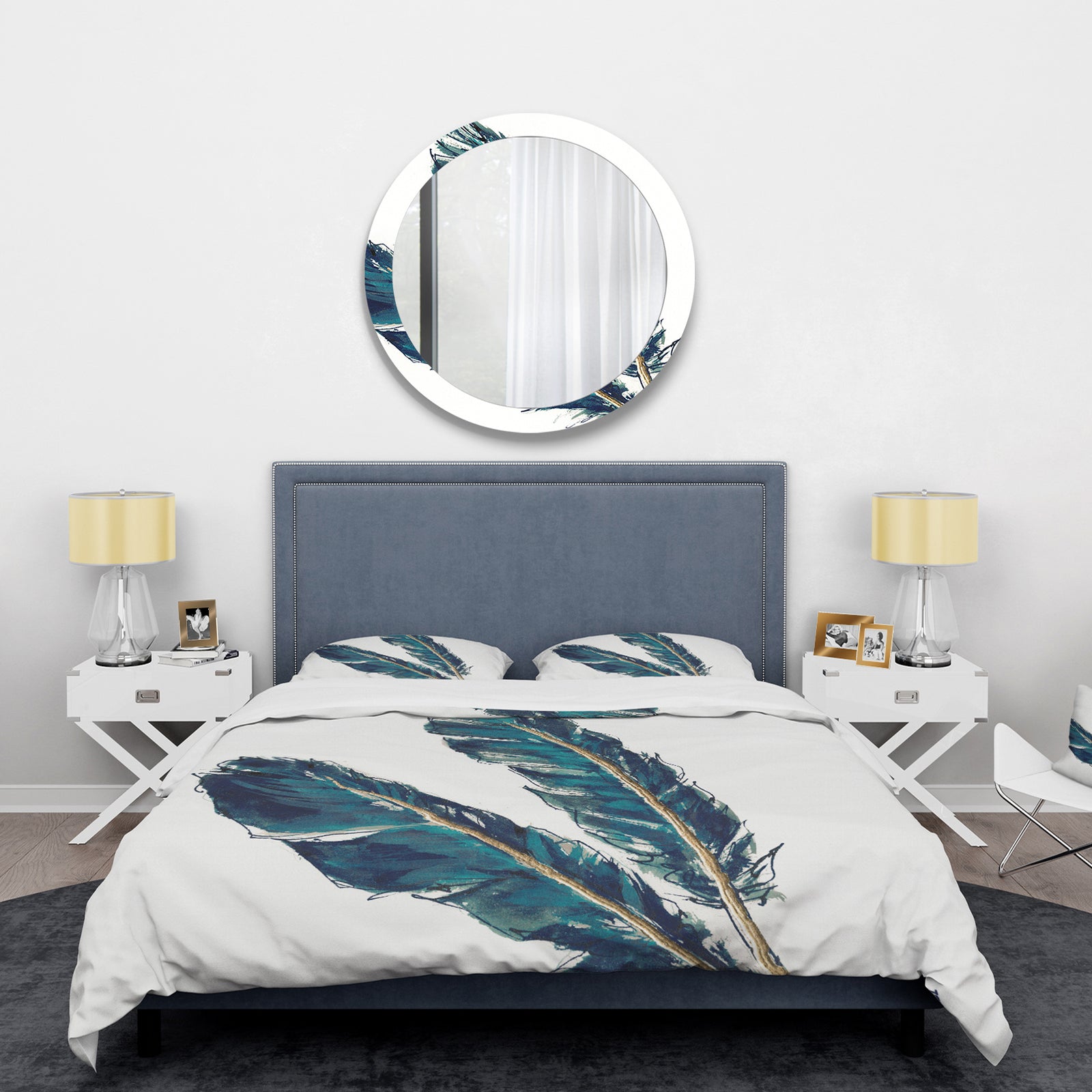 Gold Indigo Feathers III - Glam Duvet Cover Set