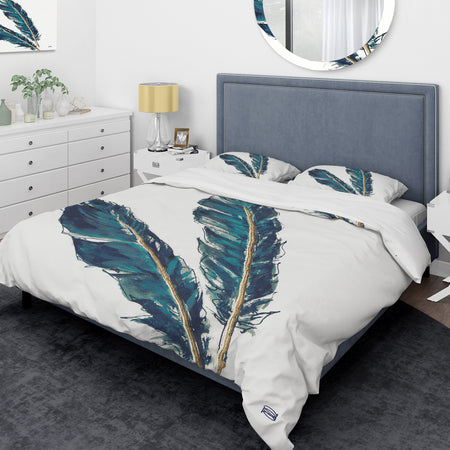 Gold Indigo Feathers III - Glam Duvet Cover Set