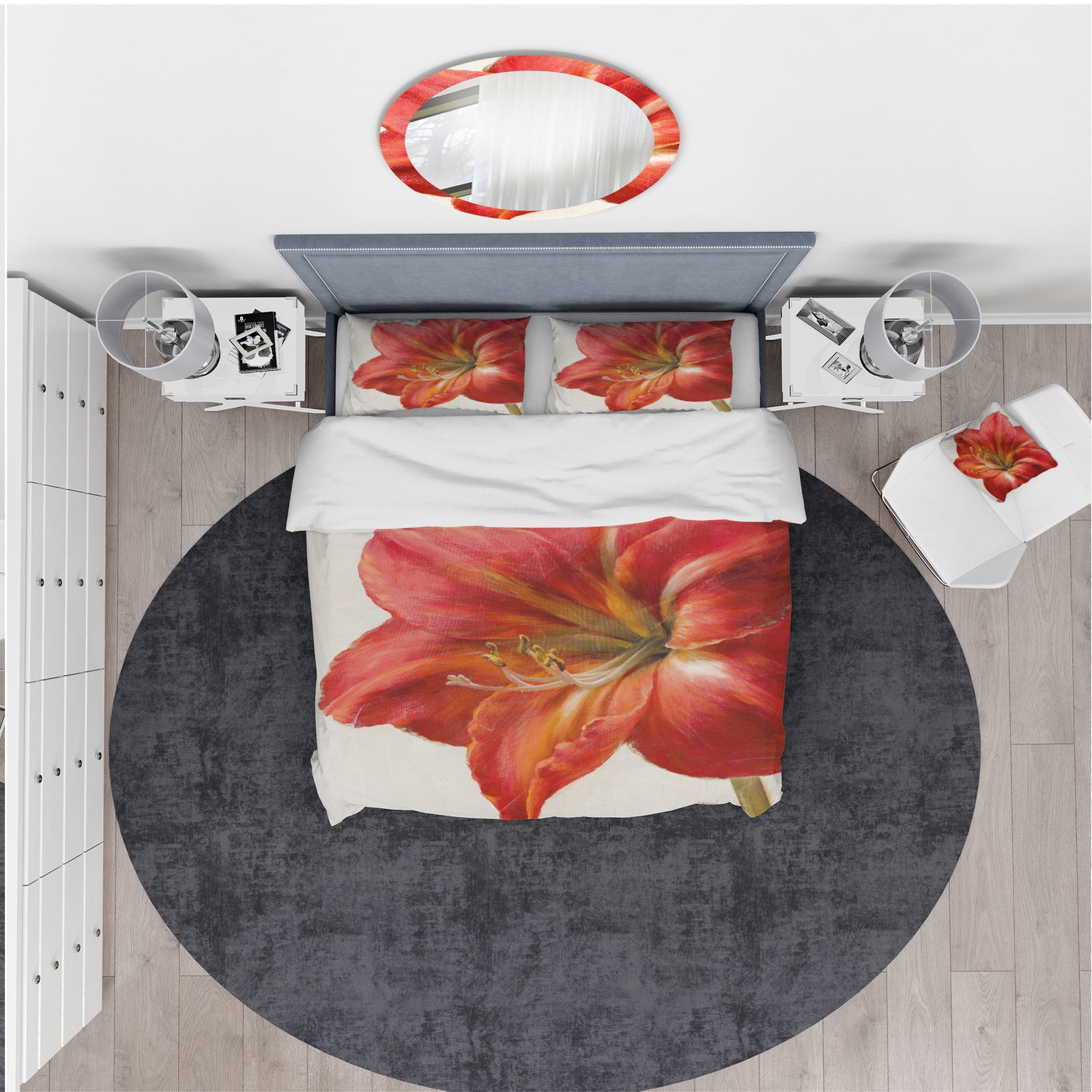Vivid Red Amaryllis - Traditional Duvet Cover Set