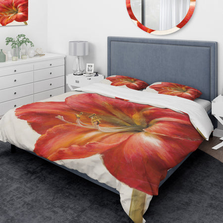 Vivid Red Amaryllis - Traditional Duvet Cover Set