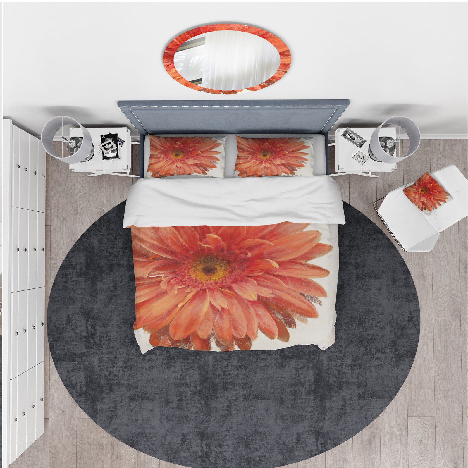 Vivid Red Daisy - Traditional Duvet Cover Set