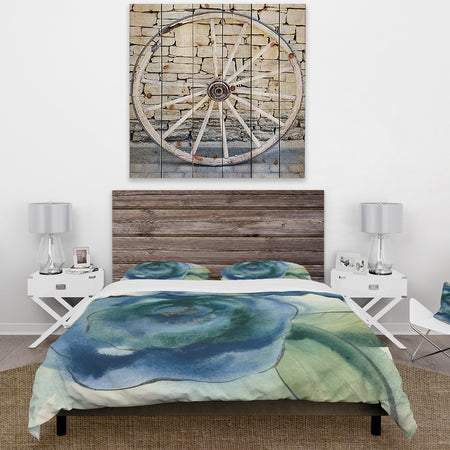 Blue Floral Poppies I - Cottage Duvet Cover Set