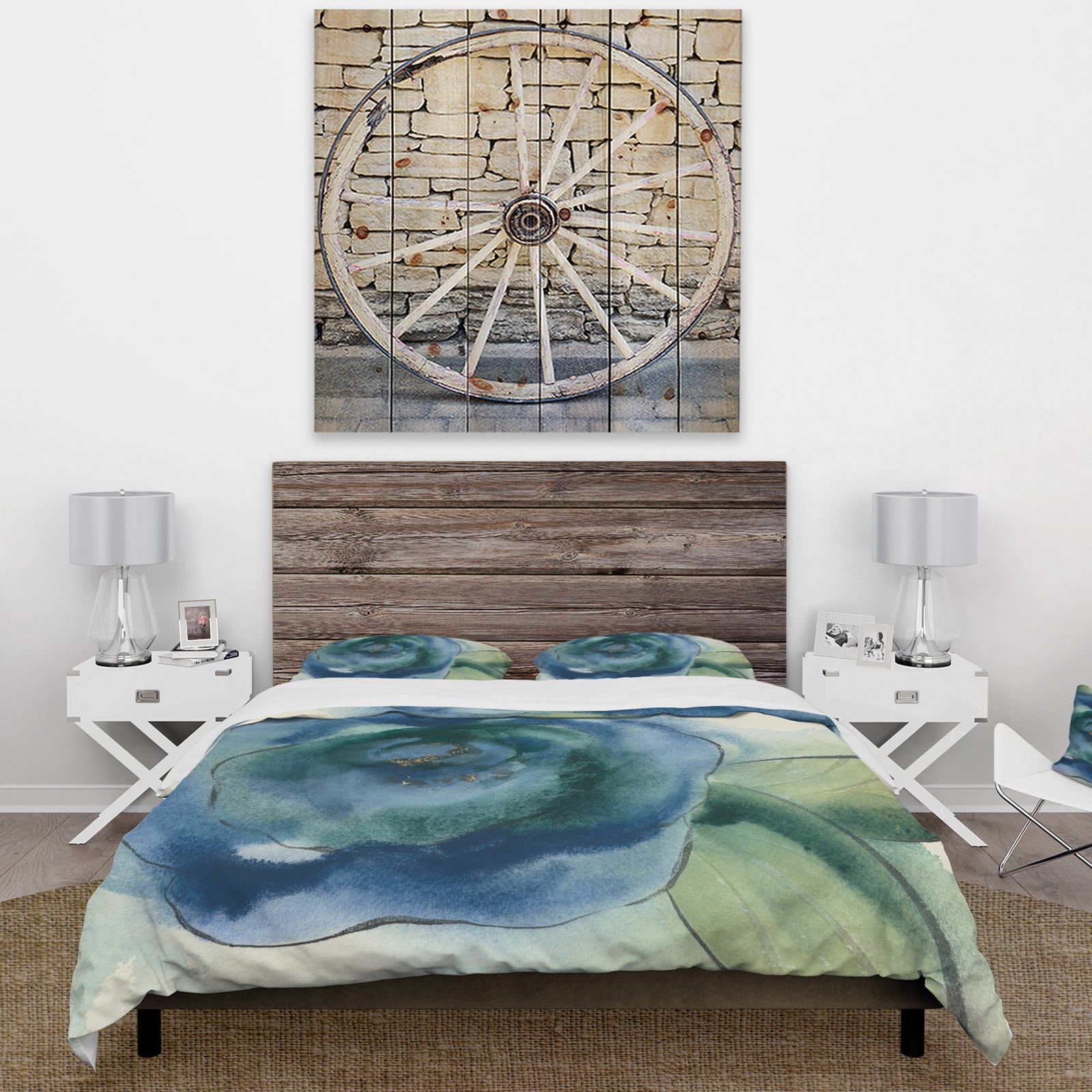 Blue Floral Poppies I - Cottage Duvet Cover Set