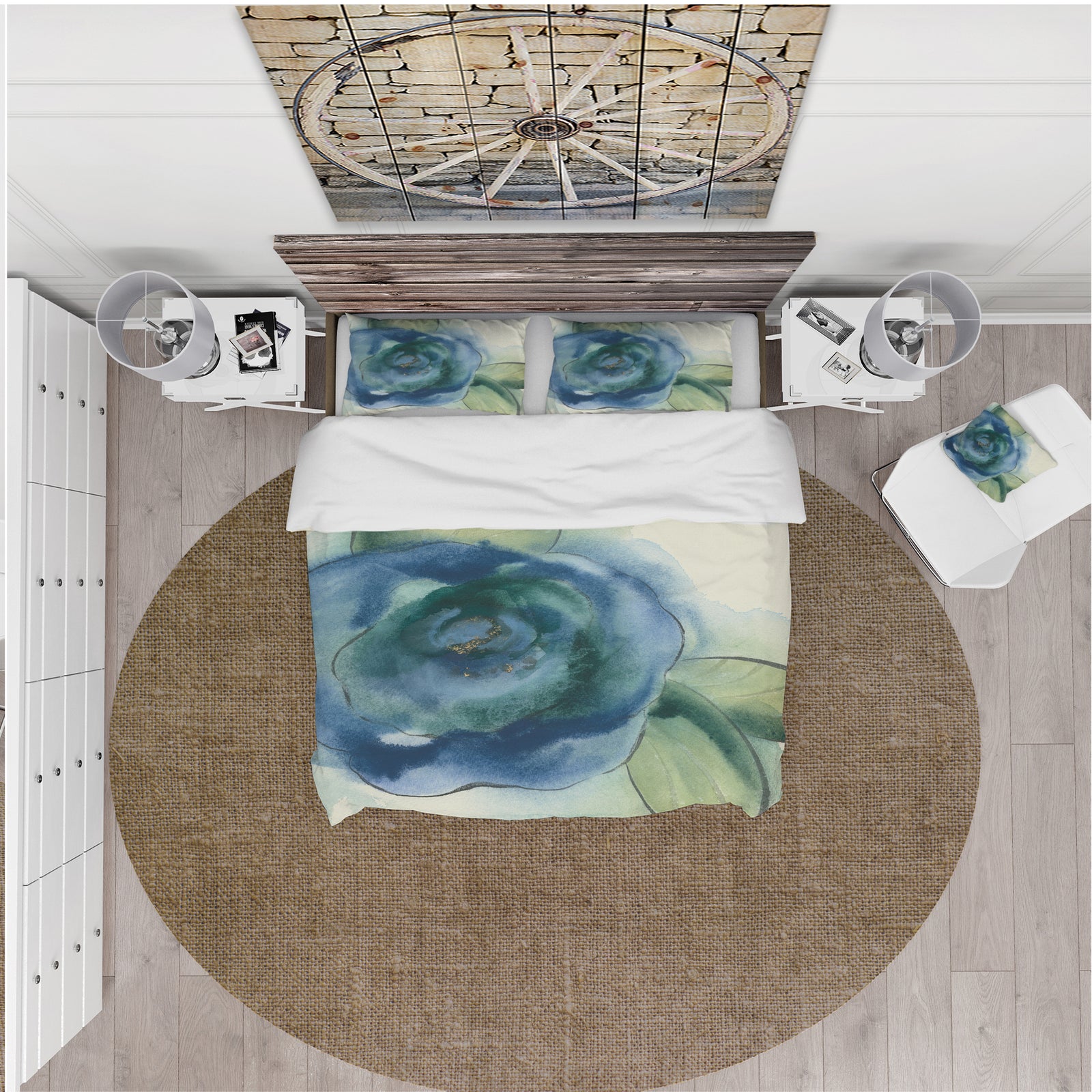 Blue Floral Poppies I - Cottage Duvet Cover Set