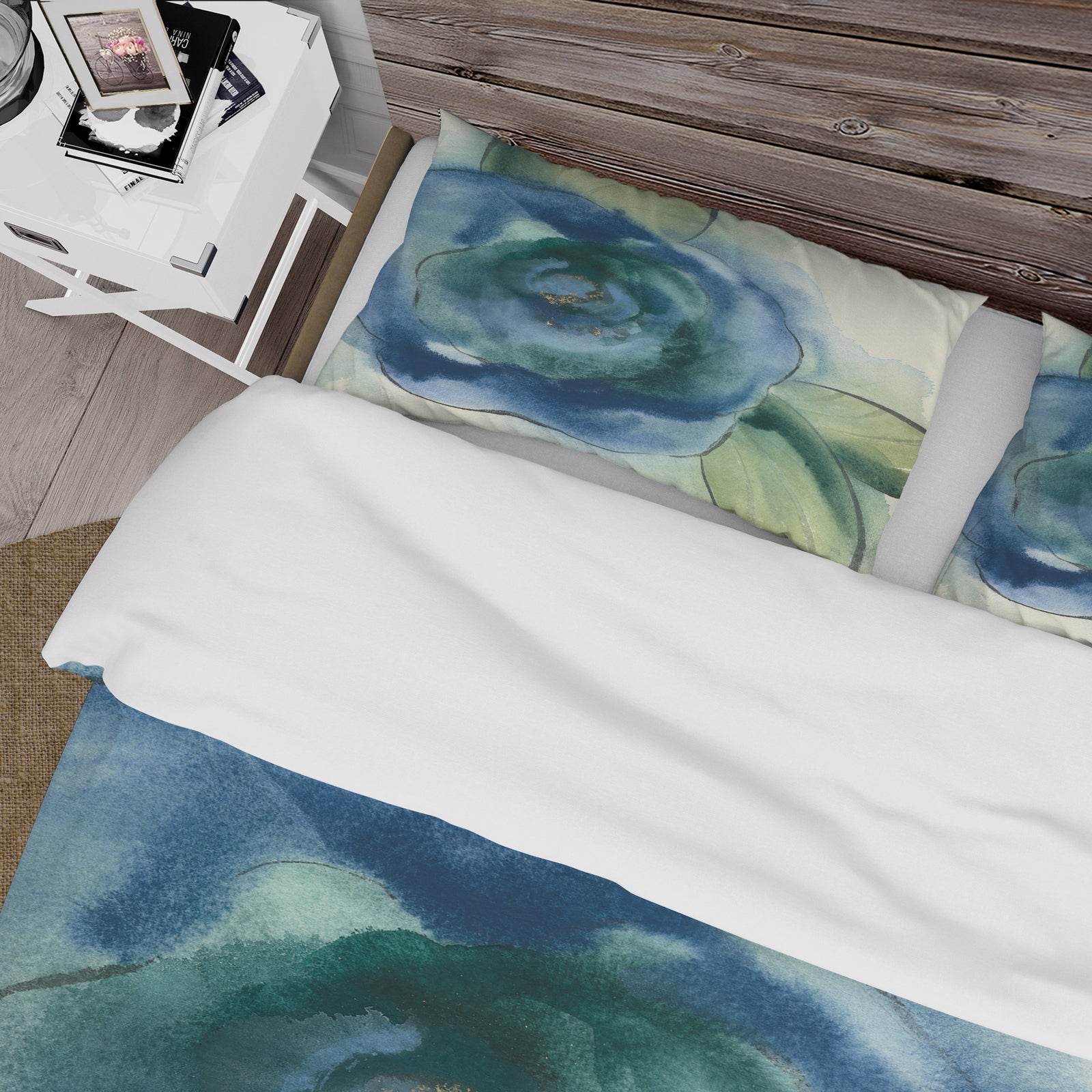 Blue Floral Poppies I - Cottage Duvet Cover Set