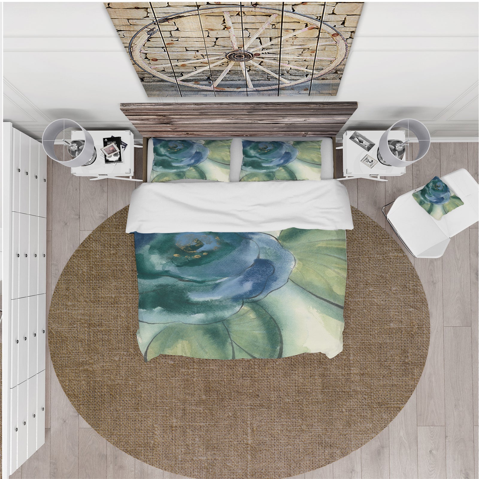 Blue Floral Poppies II - Cottage Duvet Cover Set