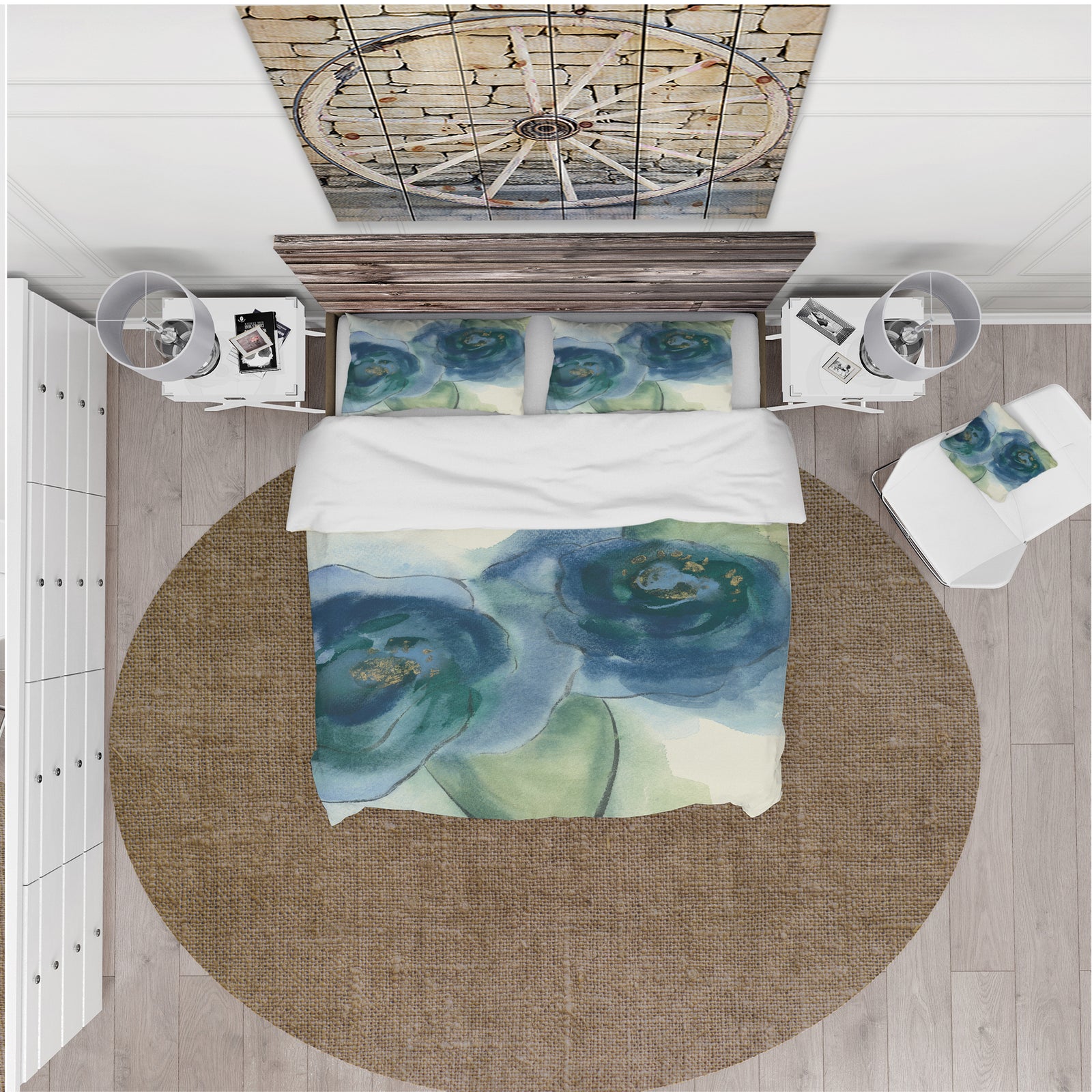 Blue Floral Poppies III - Cottage Duvet Cover Set