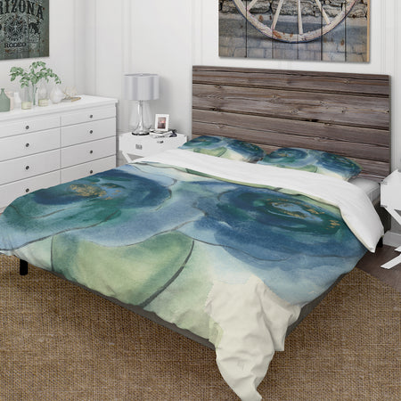 Blue Floral Poppies III - Cottage Duvet Cover Set