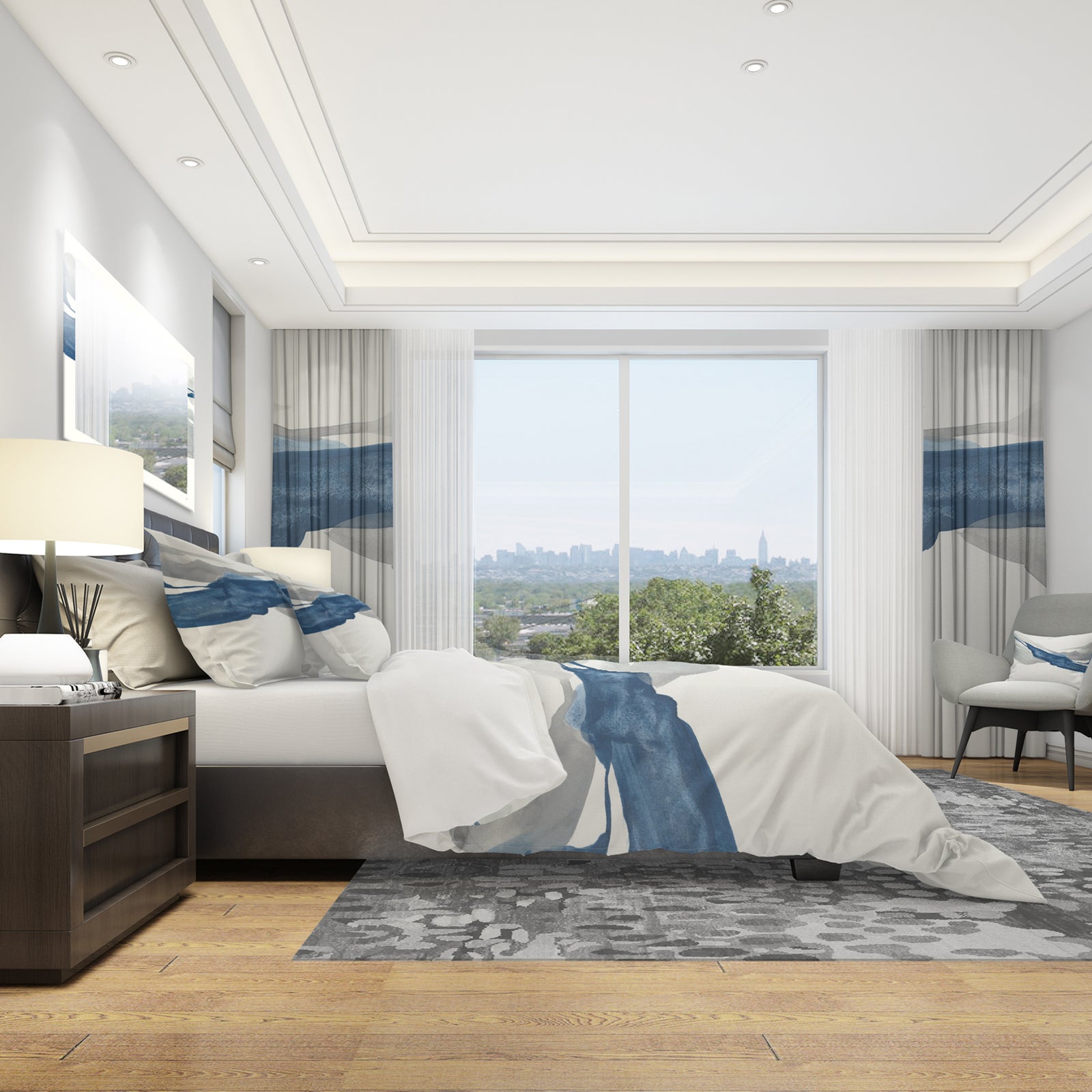 Gouache Sapphire on Gray II - Geometric Duvet Cover Set