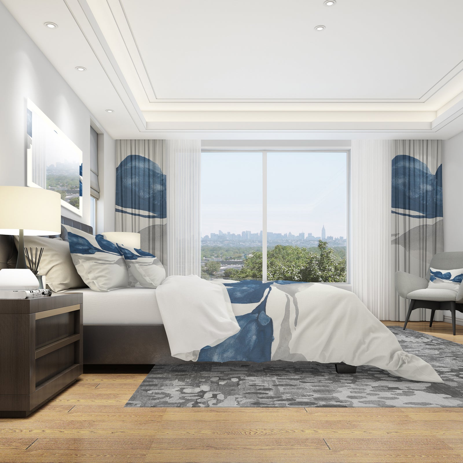 Gouache Sapphire on Gray III - Geometric Duvet Cover Set