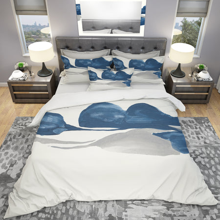 Gouache Sapphire on Gray III - Geometric Duvet Cover Set