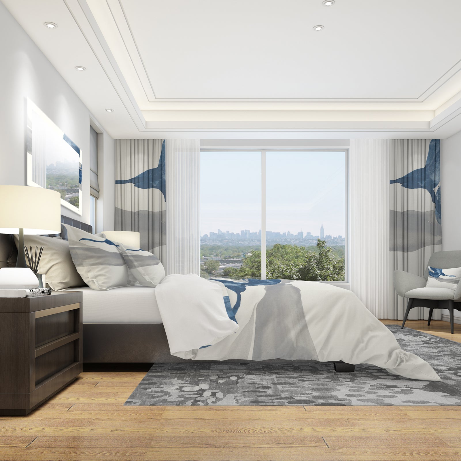 Gouache Sapphire on Gray IV - Geometric Duvet Cover Set