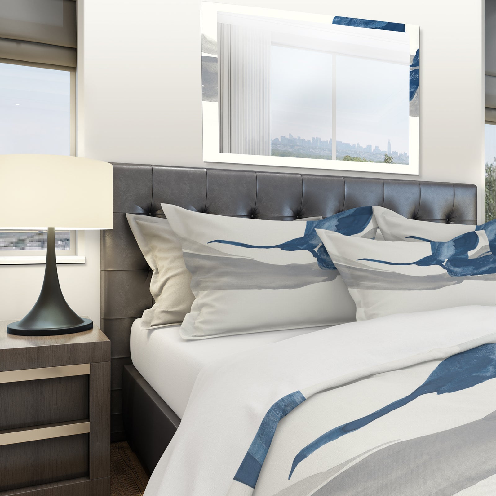 Gouache Sapphire on Gray IV - Geometric Duvet Cover Set