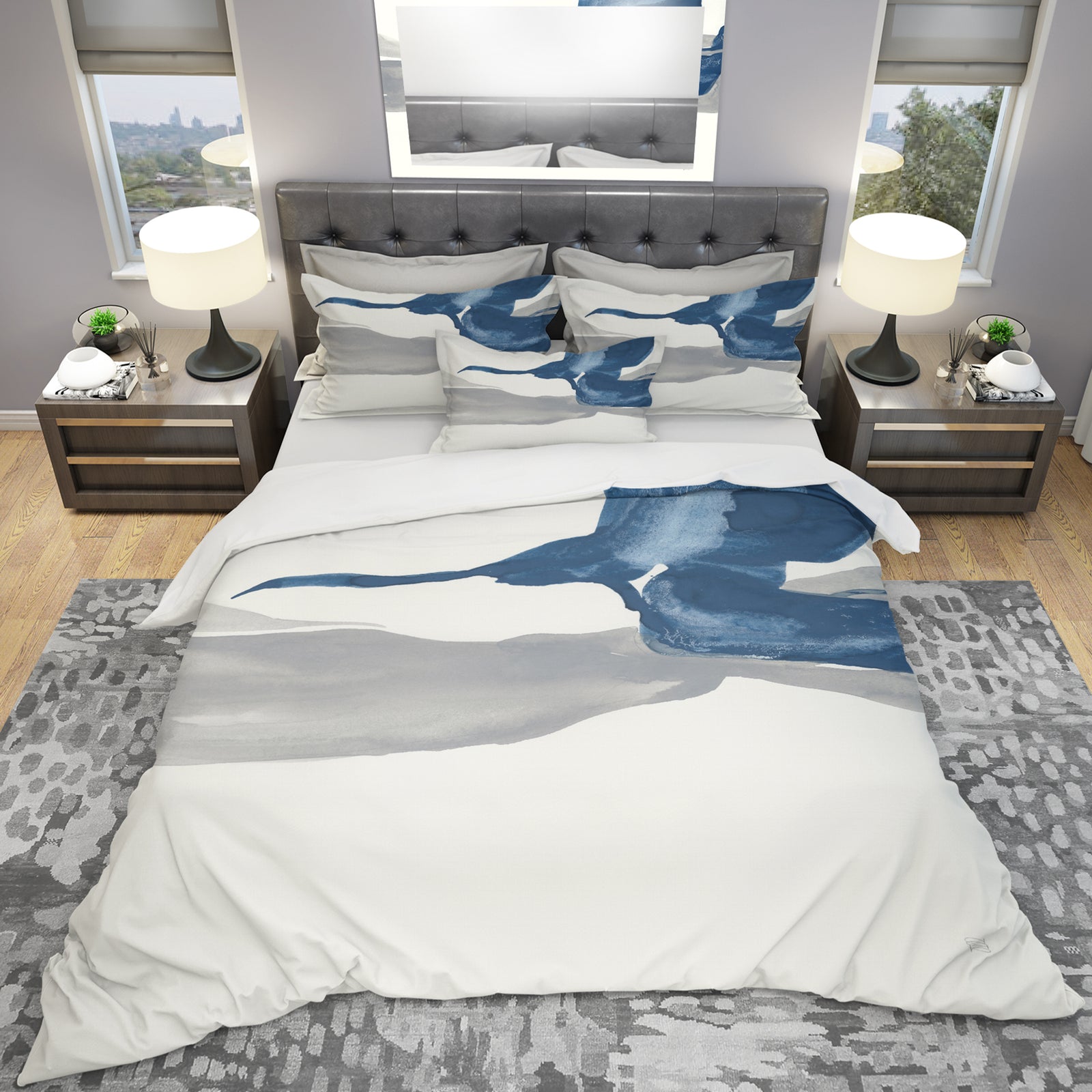 Gouache Sapphire on Gray IV - Geometric Duvet Cover Set