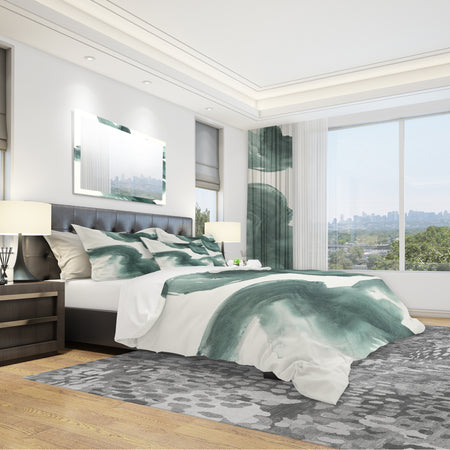 Gouache Green on Gray I - Geometric Duvet Cover Set
