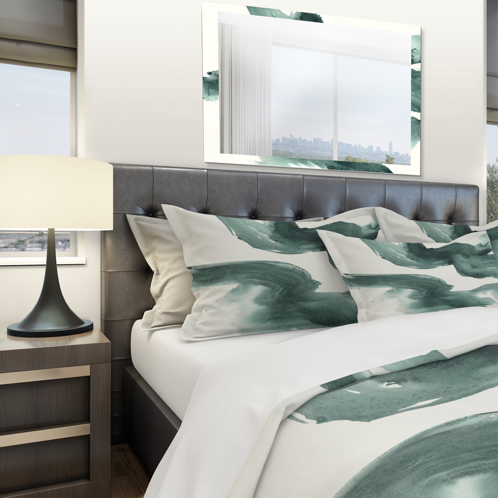 Gouache Green on Gray I - Geometric Duvet Cover Set