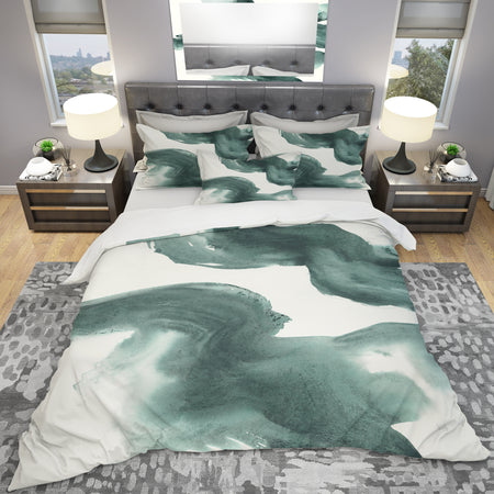 Gouache Green on Gray I - Geometric Duvet Cover Set