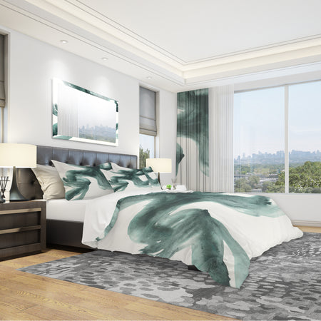 Gouache Green on Gray II - Geometric Duvet Cover Set