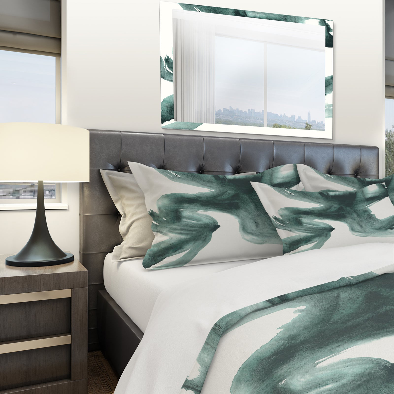 Gouache Green on Gray II - Geometric Duvet Cover Set