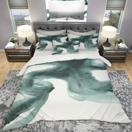 Gouache Green on Gray II - Geometric Duvet Cover Set