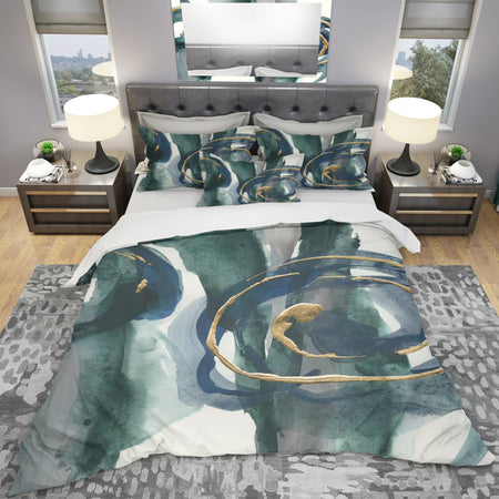 Mettalic Indigo and Gold III - Geometric Duvet Cover Set