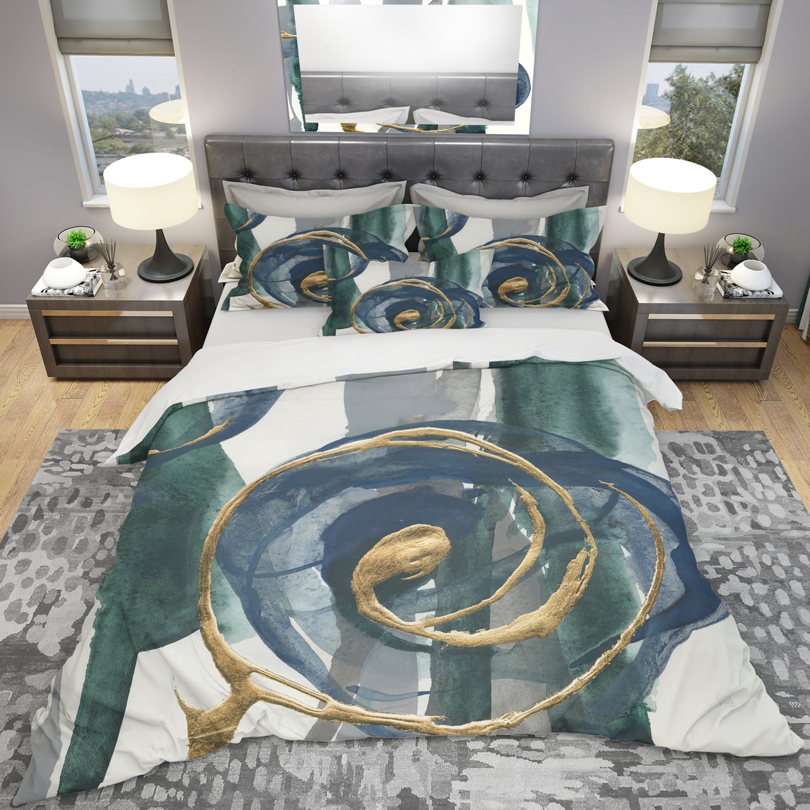 Mettalic Indigo and Gold I - Geometric Duvet Cover Set