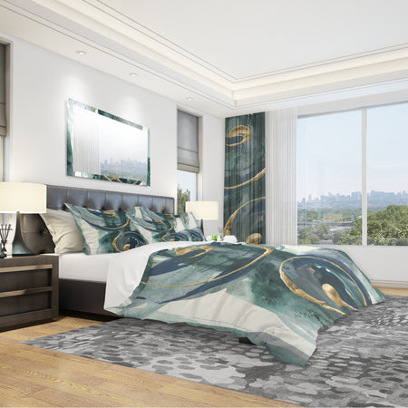 Mettalic Indigo and Gold II - Geometric Duvet Cover Set