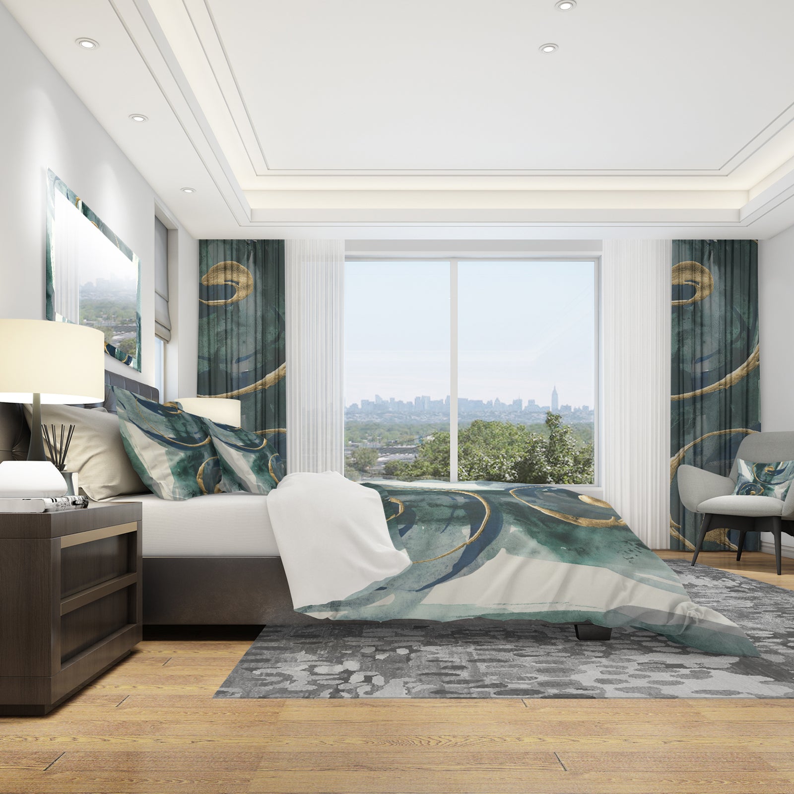 Mettalic Indigo and Gold II - Geometric Duvet Cover Set