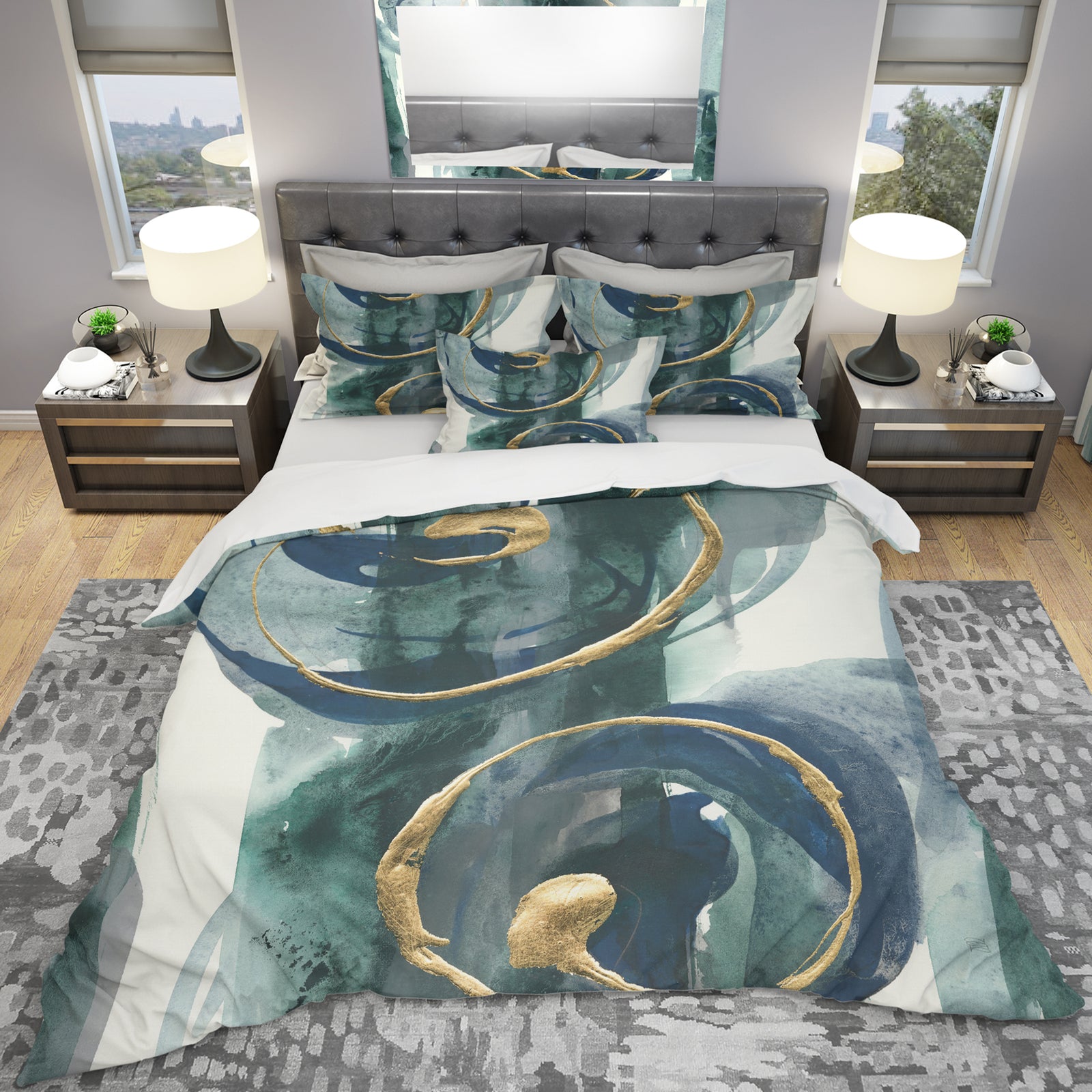 Mettalic Indigo and Gold II - Geometric Duvet Cover Set