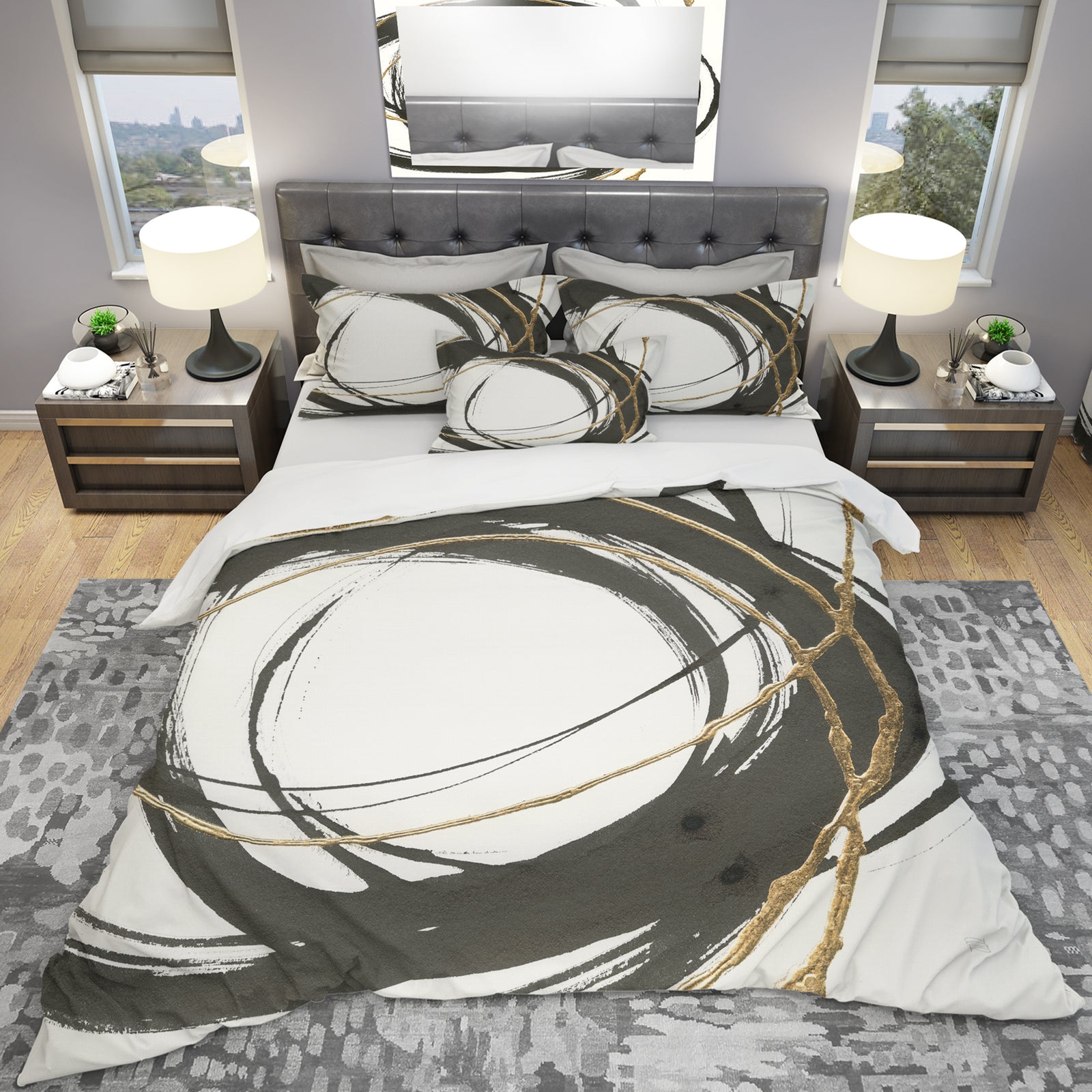 Gold Glamour Circle III - Geometric Duvet Cover Set