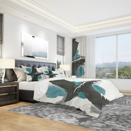 Geometric Black and Teal IV - Geometric Duvet Cover Set