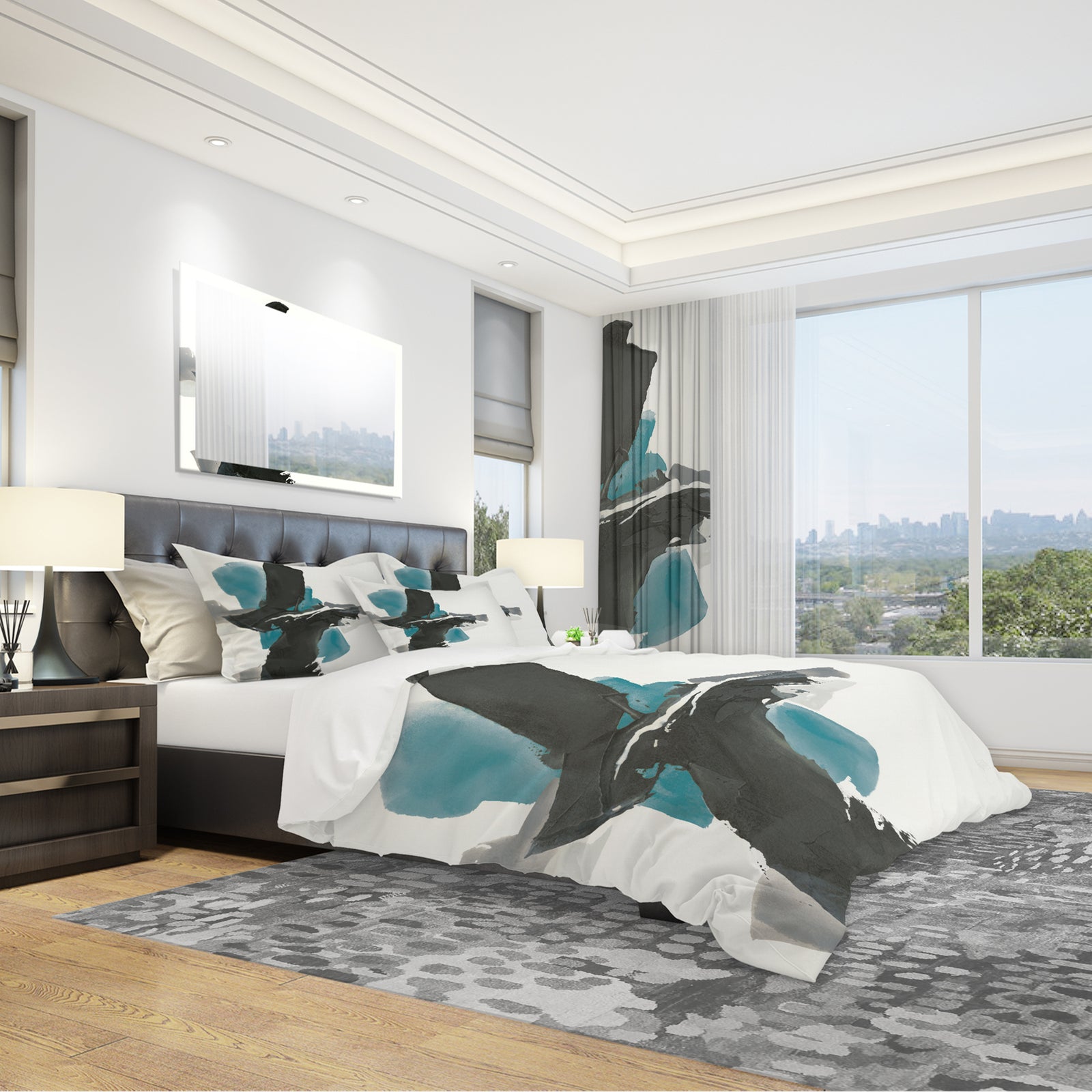 Geometric Black and Teal IV - Geometric Duvet Cover Set