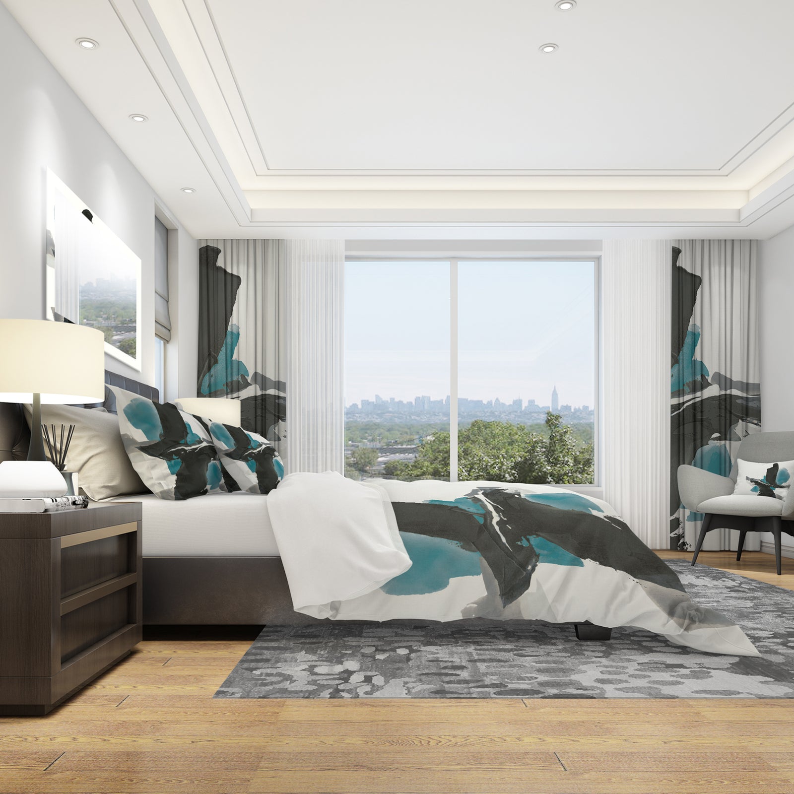 Geometric Black and Teal IV - Geometric Duvet Cover Set