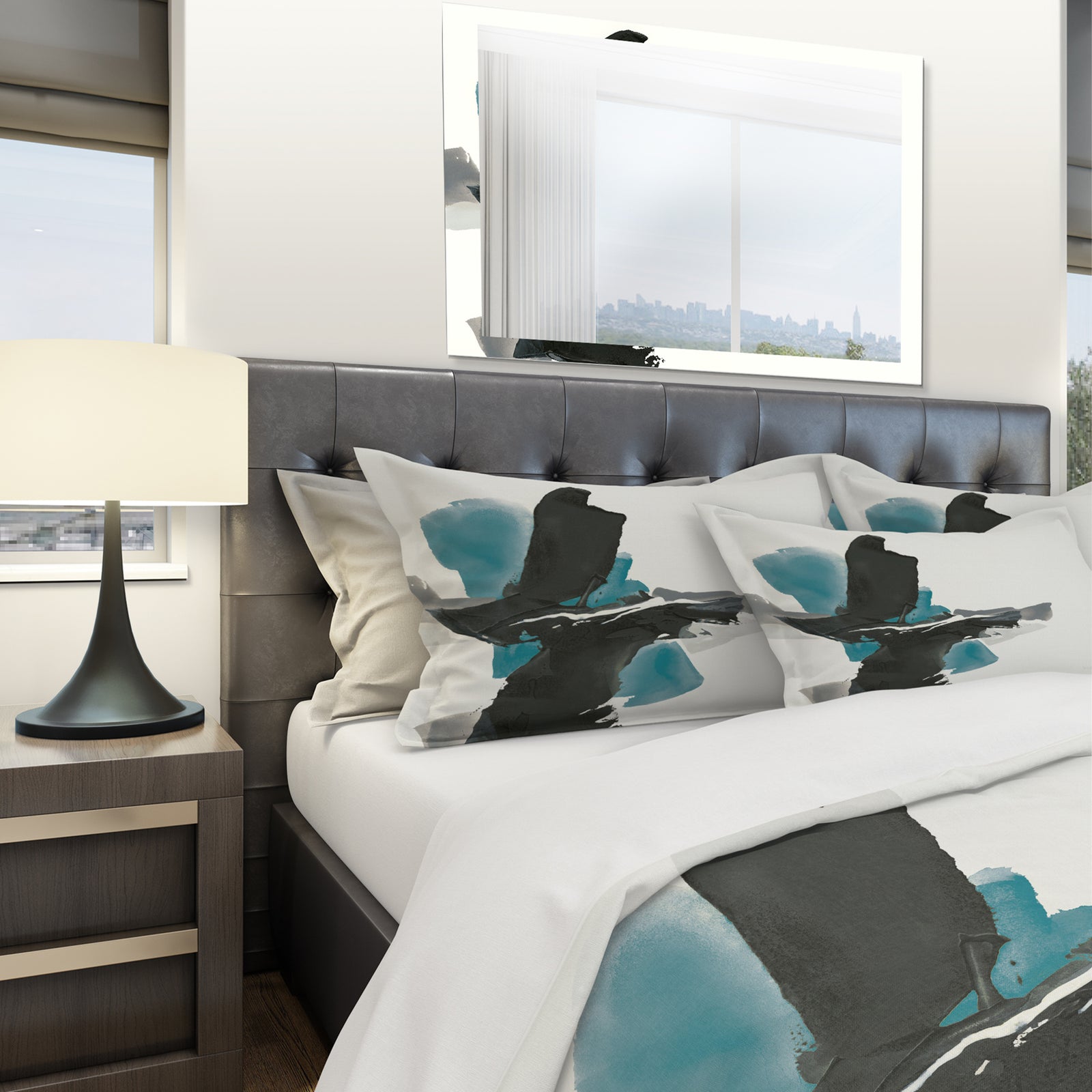 Geometric Black and Teal IV - Geometric Duvet Cover Set