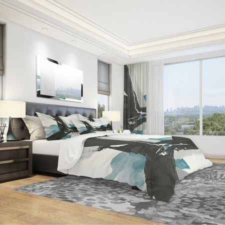 Geometric Black and Teal III - Geometric Duvet Cover Set
