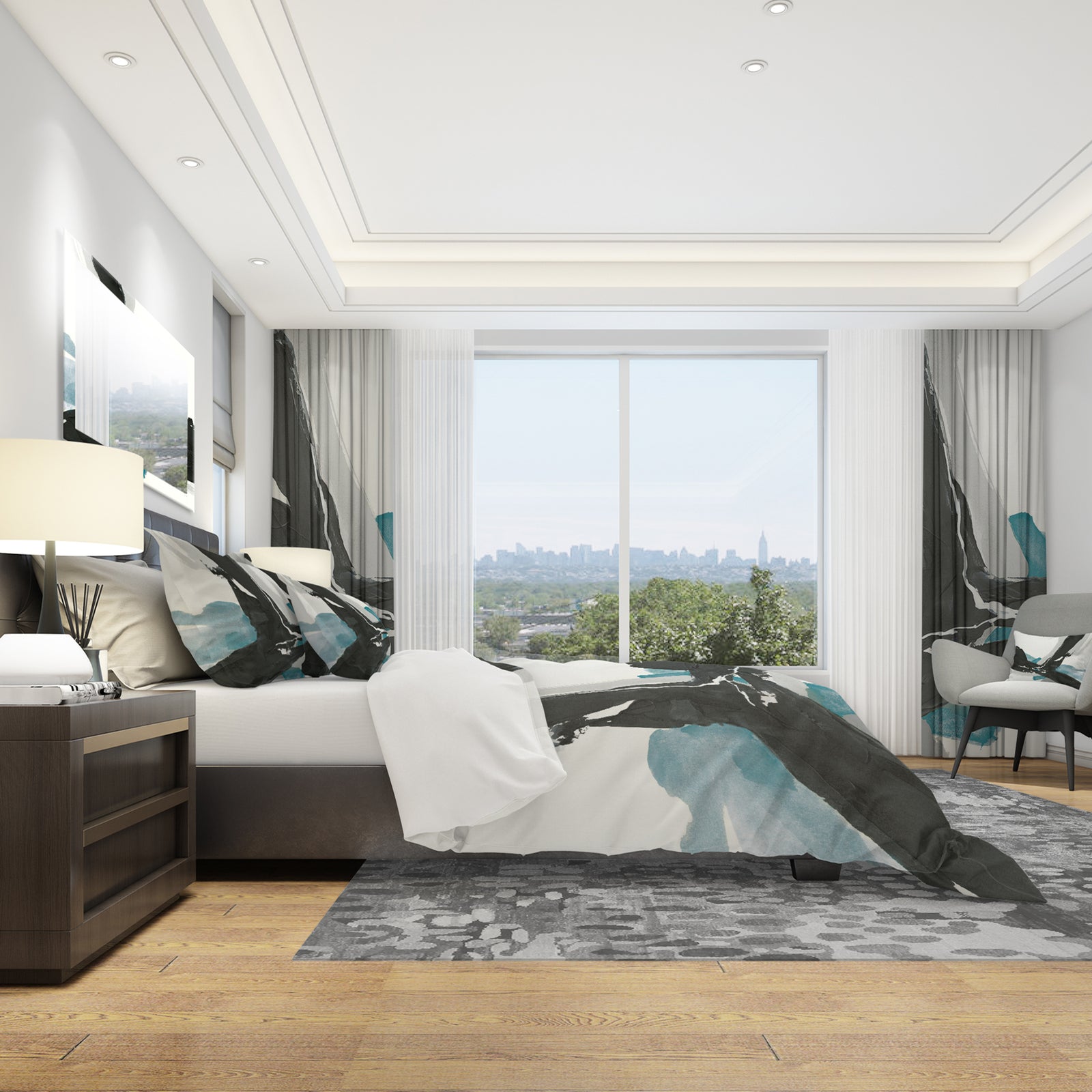 Geometric Black and Teal III - Geometric Duvet Cover Set