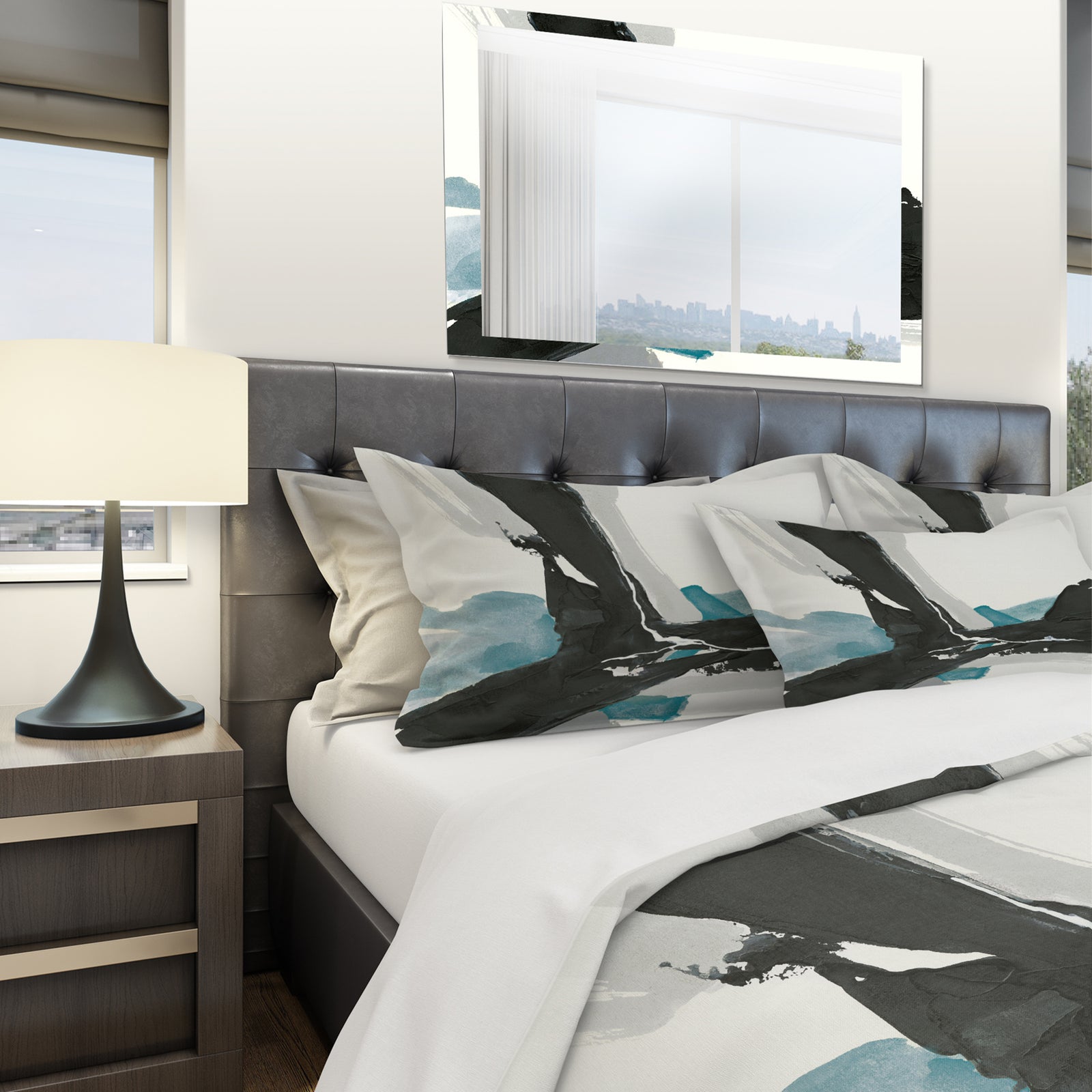 Geometric Black and Teal III - Geometric Duvet Cover Set
