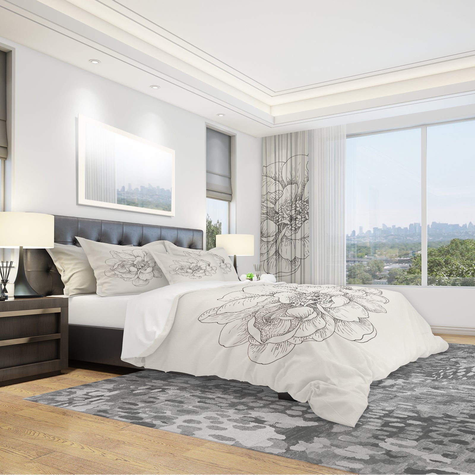 Pen and Ink Florals IV - Geometric Duvet Cover Set