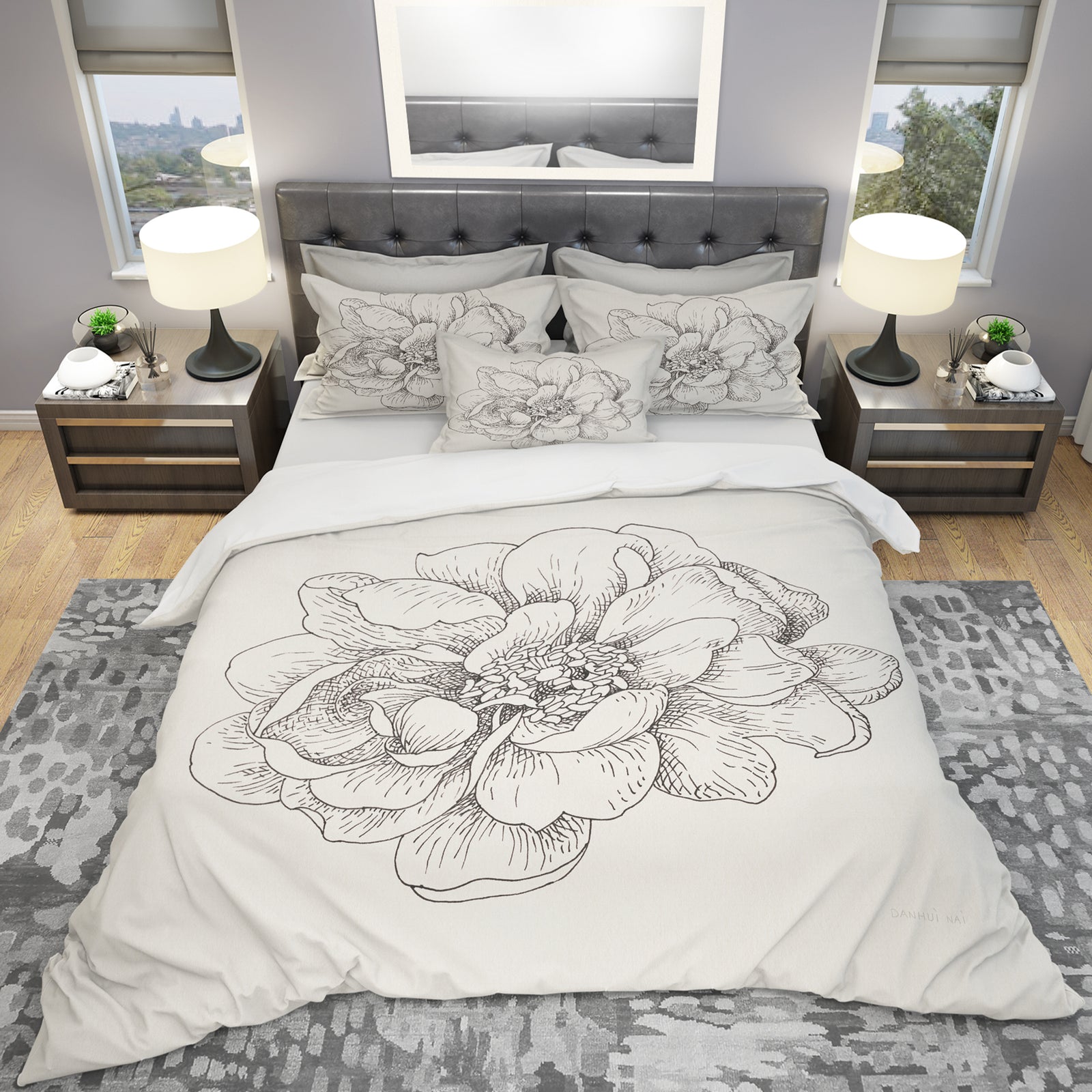 Pen and Ink Florals IV - Geometric Duvet Cover Set